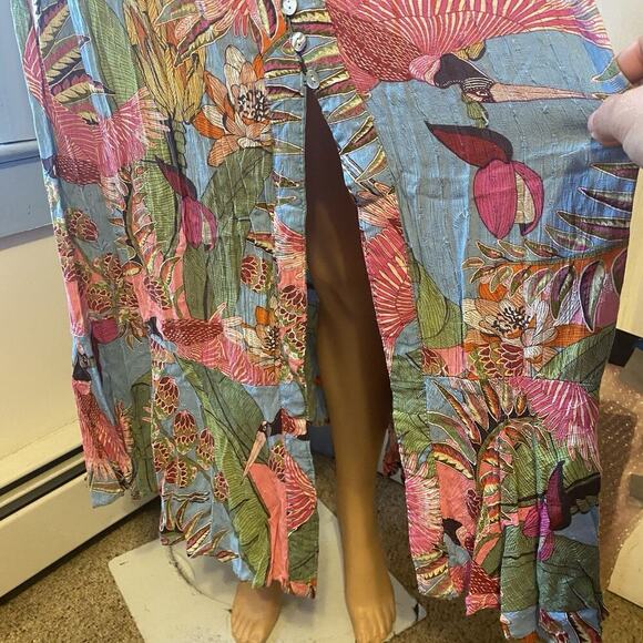 Y2K Tiered Peasant Skirt Maxi Women XS/S PullOn Elastic Boho Beach Tropical Bird - Picture 8 of 10